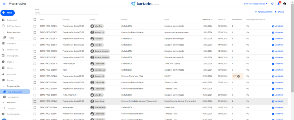 Gestão de recursos pela Kartado