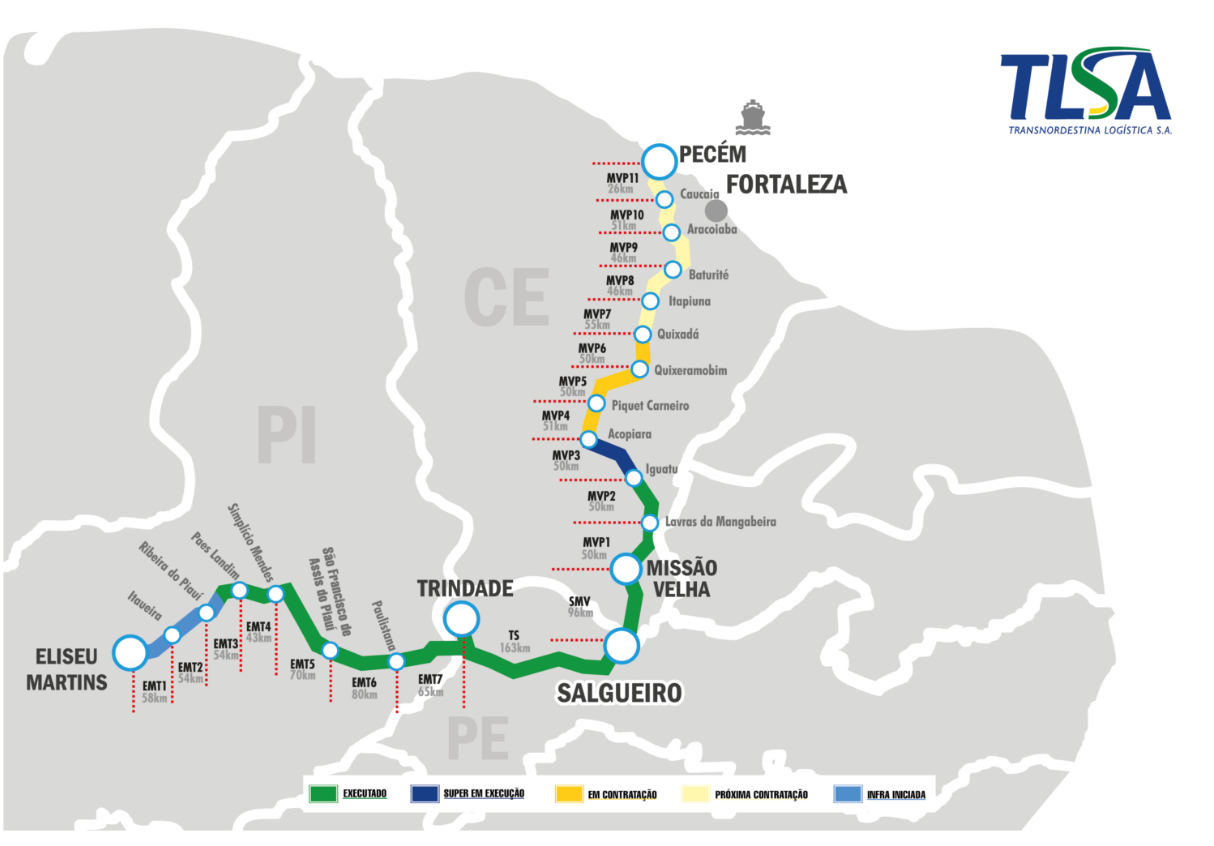 Transnordestina hoje Transnordestina cidades Mapa da Transnordestina no Ceará Ferrovia Transnordestina Logística Transnordestina, Pernambuco Transnordestina Ceará Ferrovia Transnordestina no Maranhão Transnordestina quando começou